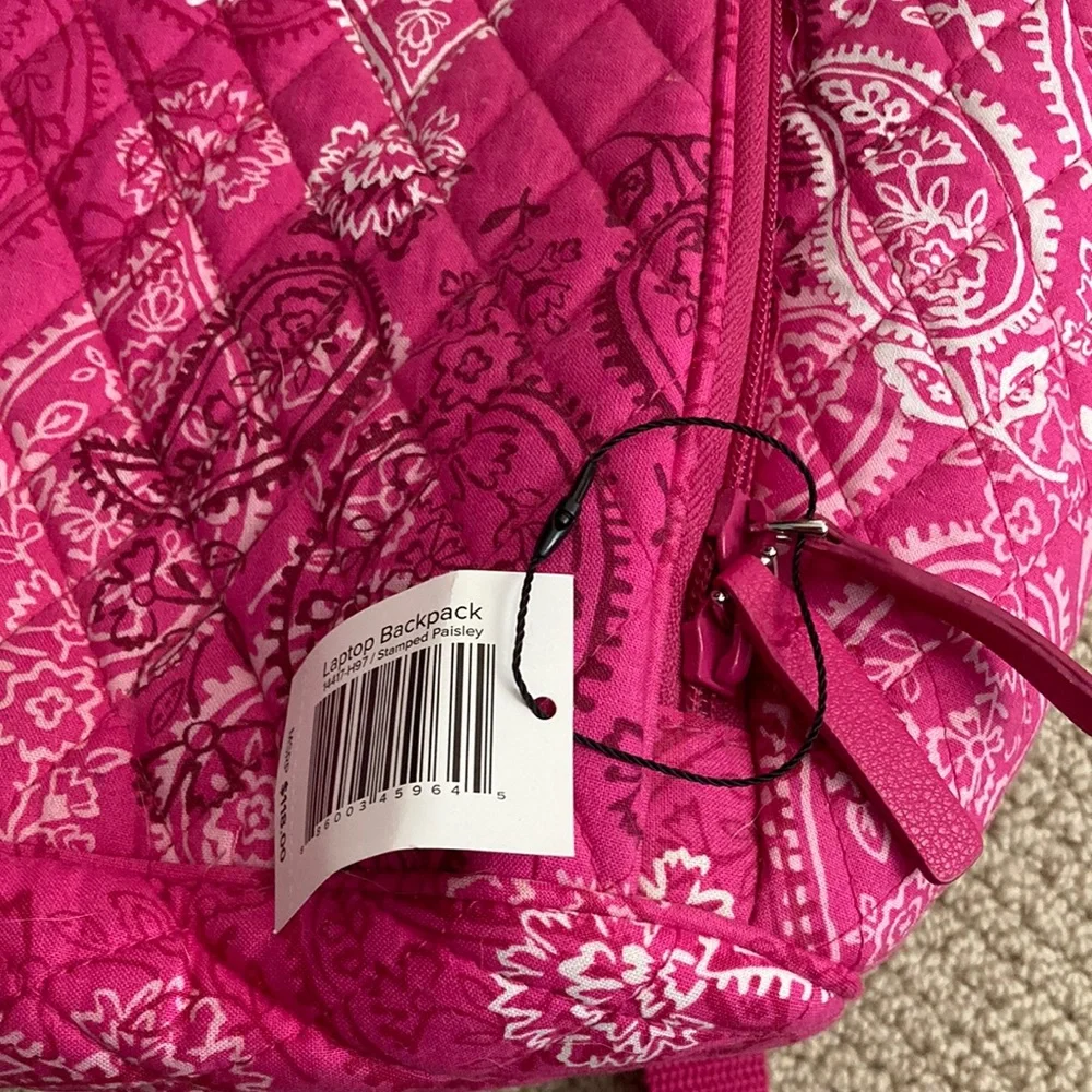 NEW Vera Bradley Pink Laptop Backpack Stamped Paisley Campus Bag Quilted NWT